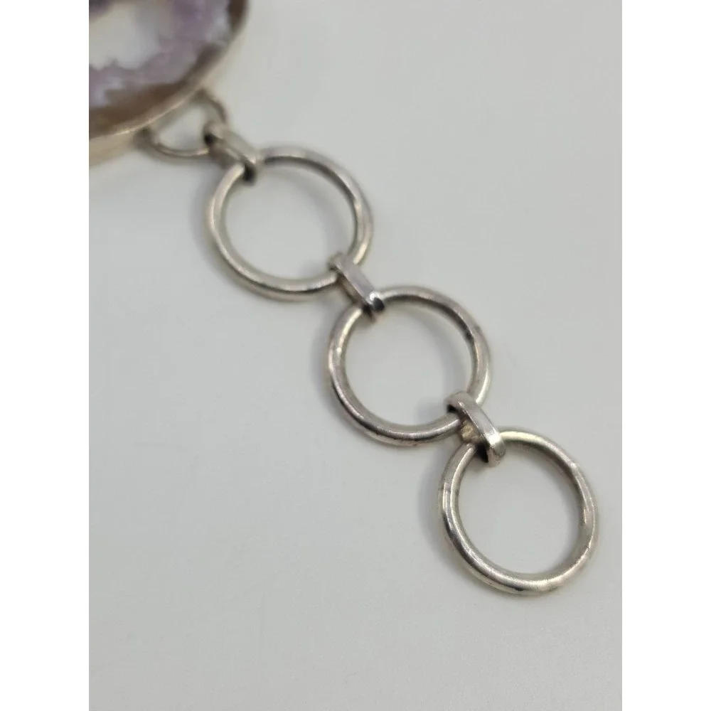 Sterling Silver 925 Purple Natural Geode Crystal Stone Bracelet